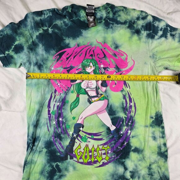 Broken Promises Guilt Anime Graphic Large Green Shirt Tie Dye Short Sleeve - Picture 9 of 12